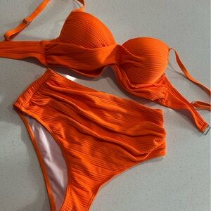 SHEIN Bright Orange Ribbed Bikini